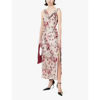 Acne Studios Womens Multi Beige Dotti Floral-print Satin Midi Dress In Pink