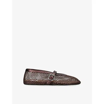Alaïa Patent Leather-trimmed Mesh Ballet Flats In Brown