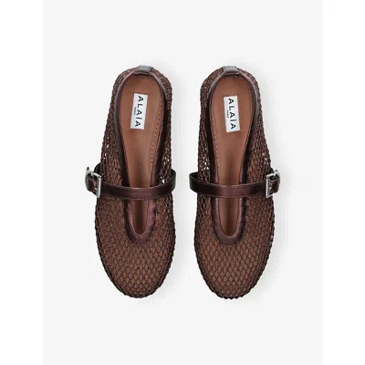 Alaïa Patent Leather-trimmed Mesh Ballet Flats In Brown