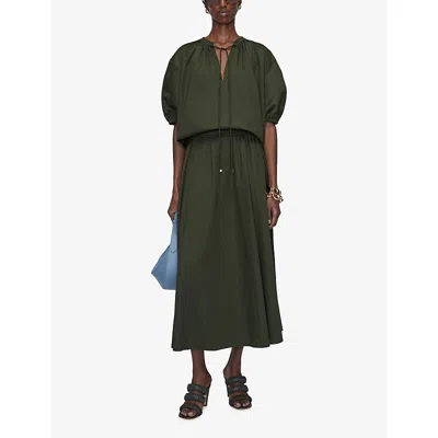 Joseph Womens Palm Leaf Manar Elasticated-waist Cotton-sateen Midi Skirt In Green