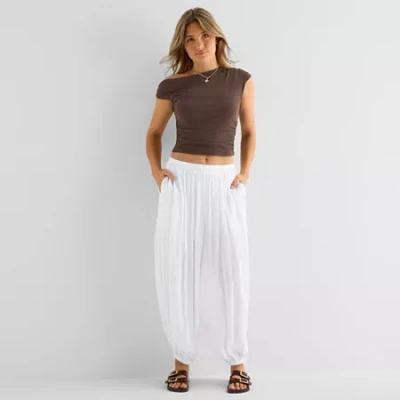 Forever 21 Womens Juniors Cuffed Pull-on Pant In White