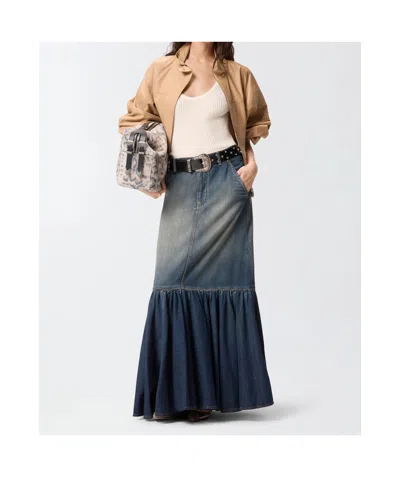 Pinko Belted Waist Mini Skirt Contrast Stitching In Blue