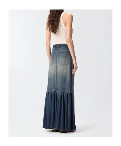 Pinko Belted Waist Mini Skirt Contrast Stitching In Blue