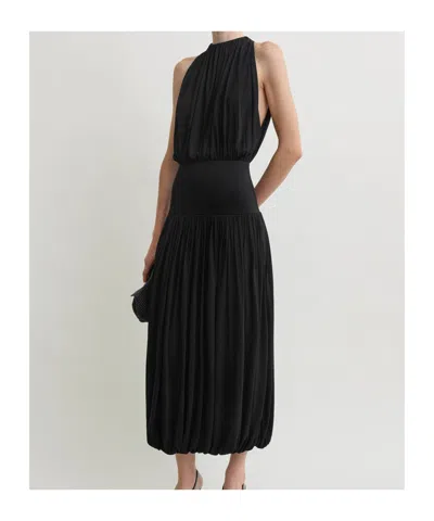 Totême Black Fluid Viscose Gathered Midi Dress In Burgundy