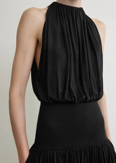 Totême Black Fluid Viscose Gathered Midi Dress In Burgundy
