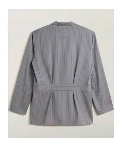 Y-3 Pinstripe Wool Blend Work Jacket In Gray