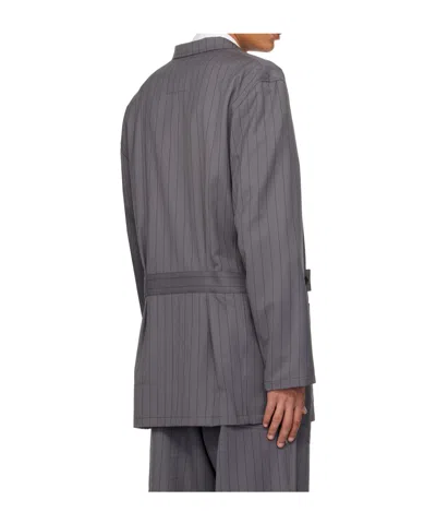 Y-3 Pinstripe Wool Blend Work Jacket In Gray