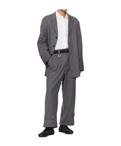 Y-3 Pinstripe Wool Blend Work Jacket In Gray
