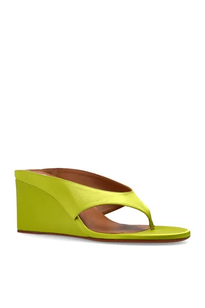 Alaïa Cube Satin Wedge Thong Sandals In Green