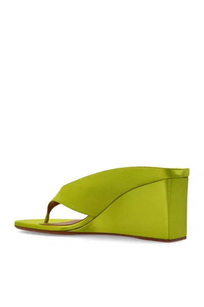 Alaïa Cube Satin Wedge Thong Sandals In Green