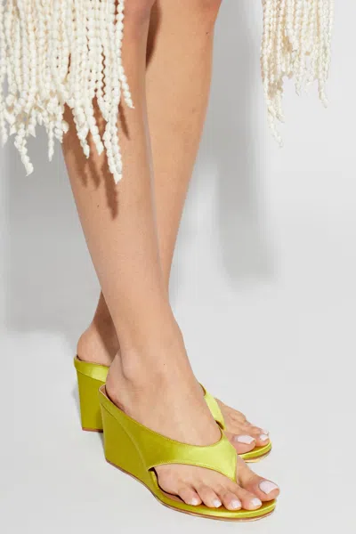 Alaïa Cube Satin Wedge Thong Sandals In Green