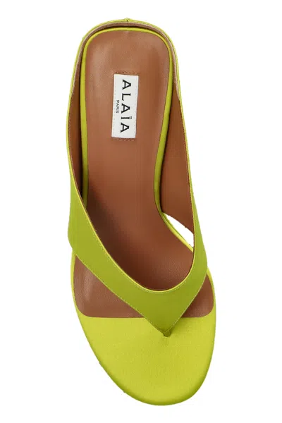 Alaïa Cube Satin Wedge Thong Sandals In Green