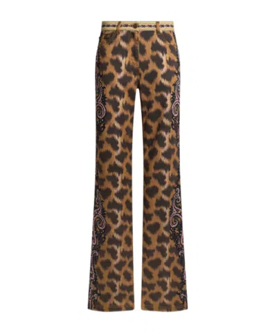 Etro Bootcut Jeans In Bull Denim With Animal Motif In Neutral