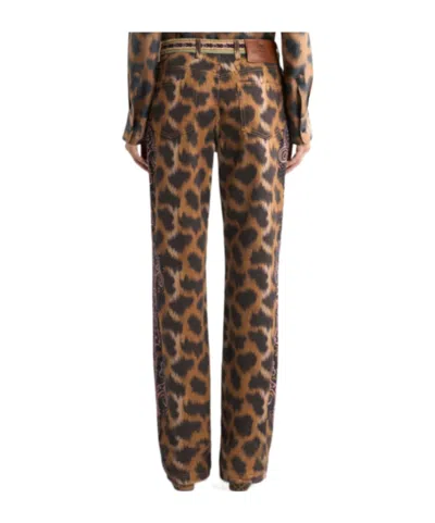 Etro Bootcut Jeans In Bull Denim With Animal Motif In Neutral