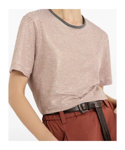 Brunello Cucinelli Striped-pattern T-shirt In Brown