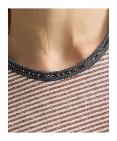 Brunello Cucinelli Striped-pattern T-shirt In Brown
