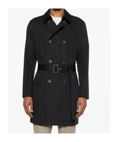 Herno Double-breasted Trench Coat In Black