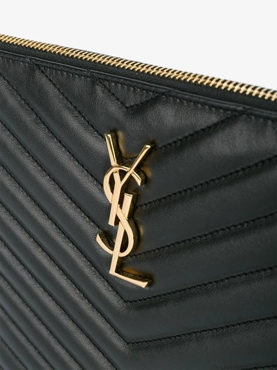 Shop Saint Laurent Ladies Black Leather Essential Monogramme Matelassé Pouch