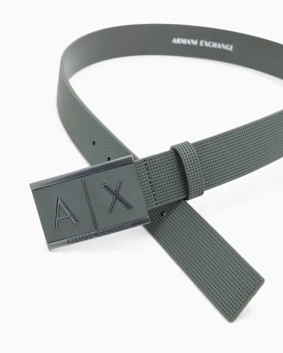 Armani Exchange Leather Belt With Rectangular Buckle In Orange