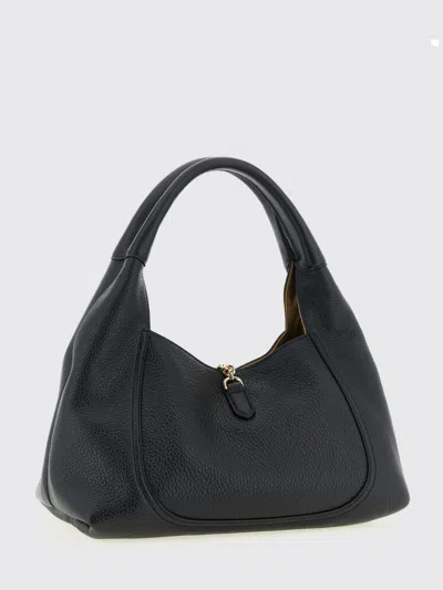 Gucci Women Black Shoulder Bag With Horsebit Closure In Grained Leather Woman In Black