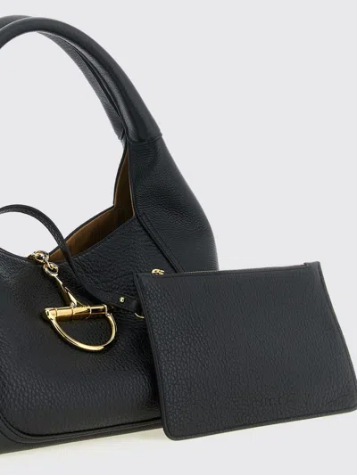 Gucci Women Black Shoulder Bag With Horsebit Closure In Grained Leather Woman In Black