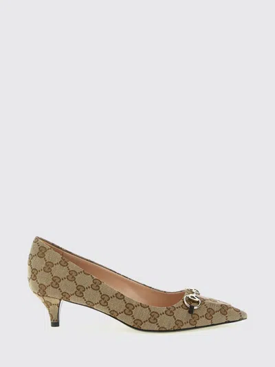Gucci Women Beige And Dark Brown Gg Canvas Pumps With Horsebit In Brown