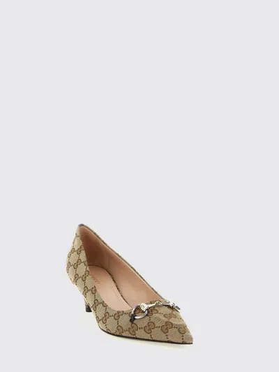 Gucci Women Beige And Dark Brown Gg Canvas Pumps With Horsebit In Brown