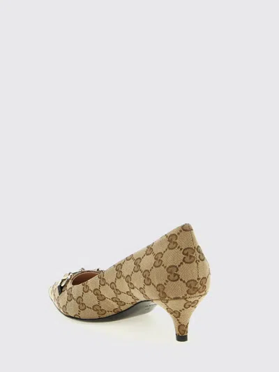 Gucci Women Beige And Dark Brown Gg Canvas Pumps With Horsebit In Brown