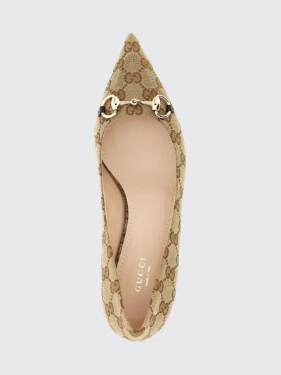 Gucci Women Beige And Dark Brown Gg Canvas Pumps With Horsebit In Brown