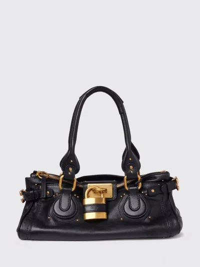 Chloé Paddington Black Shoulder Bag With Oversized Padlock And C-shaped Buckles In Grainy Leather Woman In Black