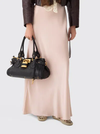 Chloé Paddington Black Shoulder Bag With Oversized Padlock And C-shaped Buckles In Grainy Leather Woman In Black