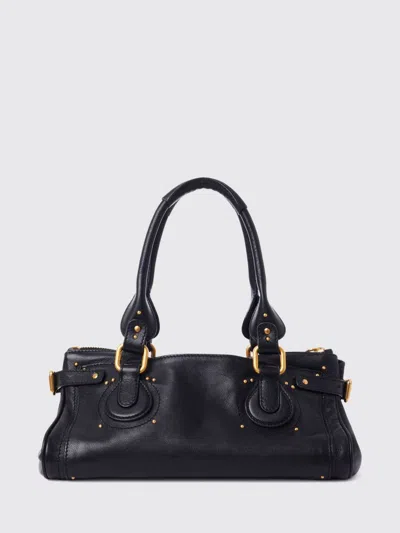 Chloé Paddington Black Shoulder Bag With Oversized Padlock And C-shaped Buckles In Grainy Leather Woman In Black