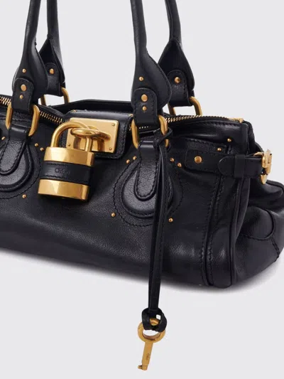 Chloé Paddington Black Shoulder Bag With Oversized Padlock And C-shaped Buckles In Grainy Leather Woman In Black