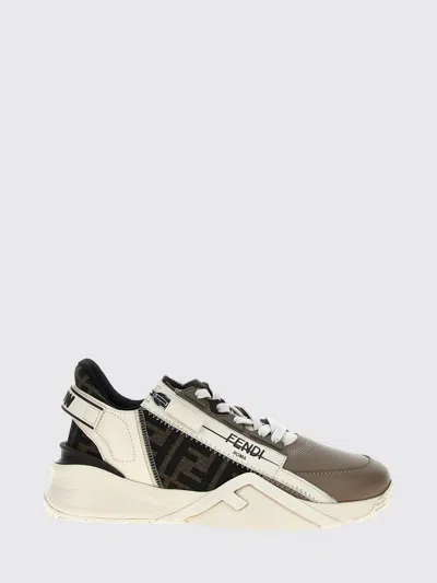 Fendi Flow Leather And Jacquard Fabric Sneakers With Zip In Multi