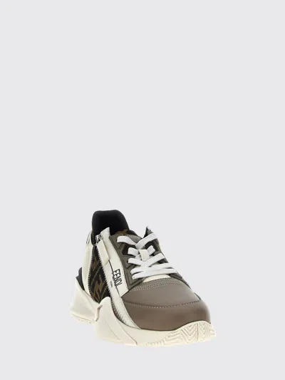 Fendi Flow Leather And Jacquard Fabric Sneakers With Zip In Multi