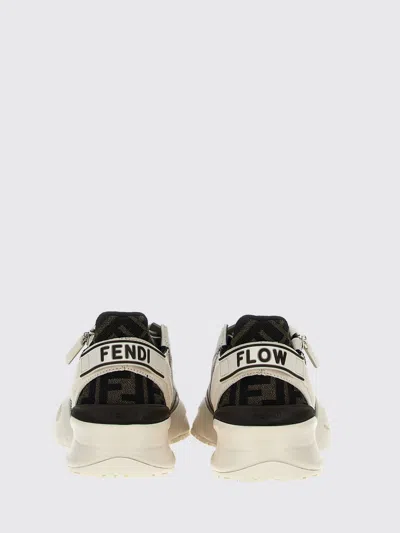 Fendi Flow Leather And Jacquard Fabric Sneakers With Zip In Multi