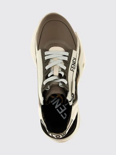 Fendi Flow Leather And Jacquard Fabric Sneakers With Zip In Multi