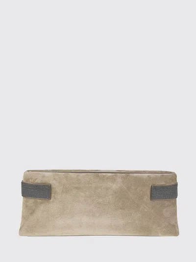 Brunello Cucinelli Essence Rectangular Suede Pouch Top Handle In Brown