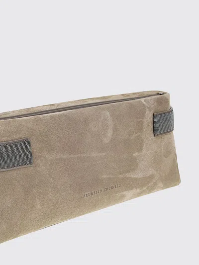 Brunello Cucinelli Essence Rectangular Suede Pouch Top Handle In Brown