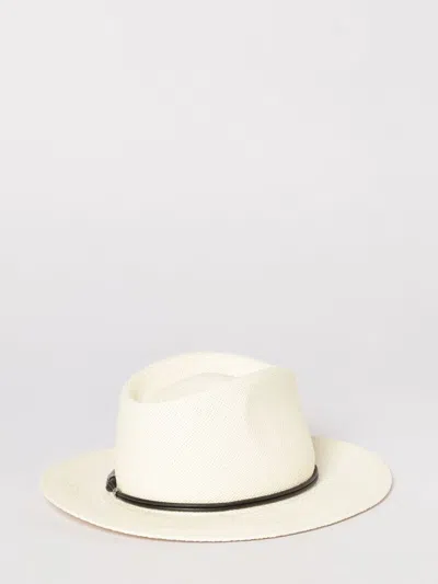 Brunello Cucinelli Beige Monile Textured Fedora Hat In White