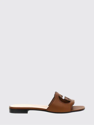 Gucci Interlocking G Cutout Leather Sandal In Brown