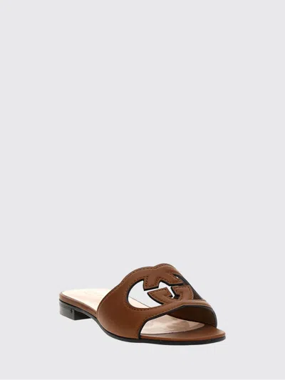 Gucci Interlocking G Cutout Leather Sandal In Brown