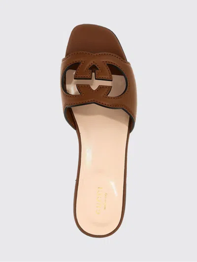 Gucci Interlocking G Cutout Leather Sandal In Brown