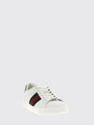 Gucci Leather Ace Sneakers Studded Heel Perforated Upper Rubber Sole In White