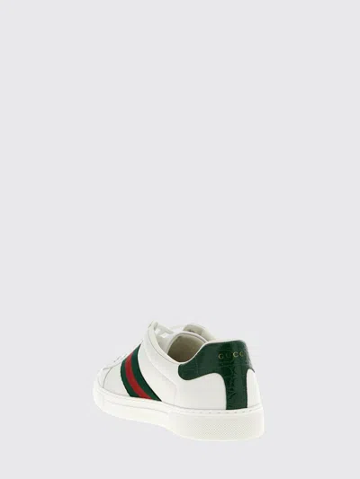 Gucci Leather Ace Sneakers Studded Heel Perforated Upper Rubber Sole In White