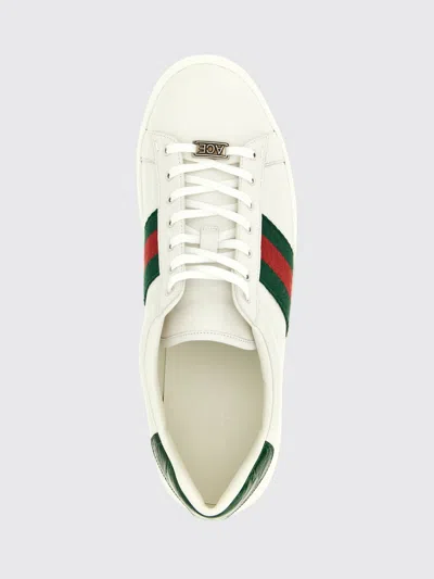 Gucci Leather Ace Sneakers Studded Heel Perforated Upper Rubber Sole In White