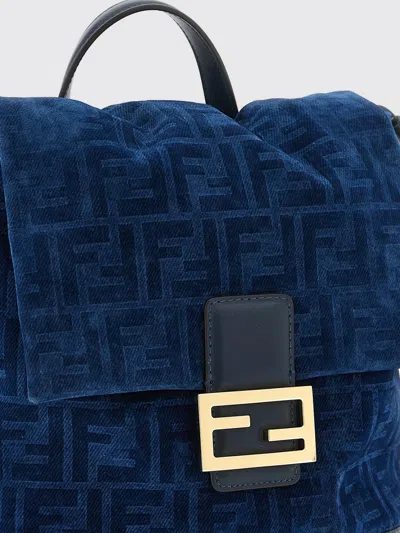 Fendi Ff Flocked Denim Backpack In Blue