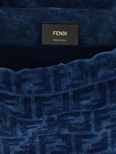 Fendi Ff Flocked Denim Backpack In Blue