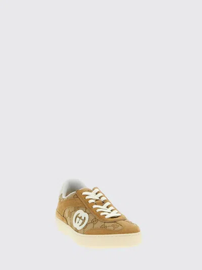 Gucci Beige G75 Sneaker In Suede And Gg Fabric Women In Brown