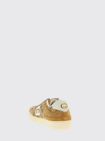 Gucci Beige G75 Sneaker In Suede And Gg Fabric Women In Brown